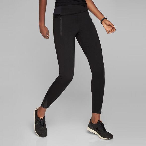 Athleta Pants - Athleta Womens Luxe Ponte Leggings Pants Black Faux Leather Zip Moto Leggings XS